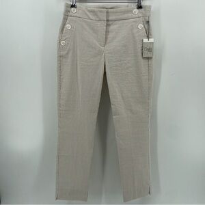 Dalia Pants Tan White Stripes Seersucker Cotton Blend Buttons 6 New